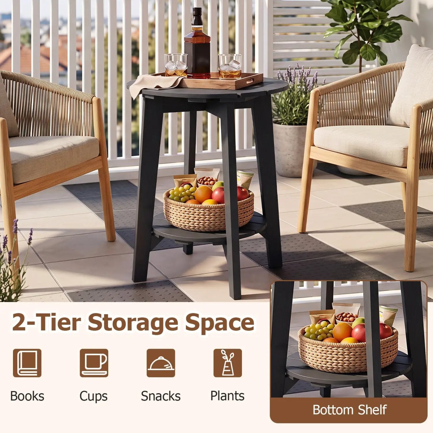 Eucalyptus Wood Outdoor Side Table with Storage Shelf by DirectDeals