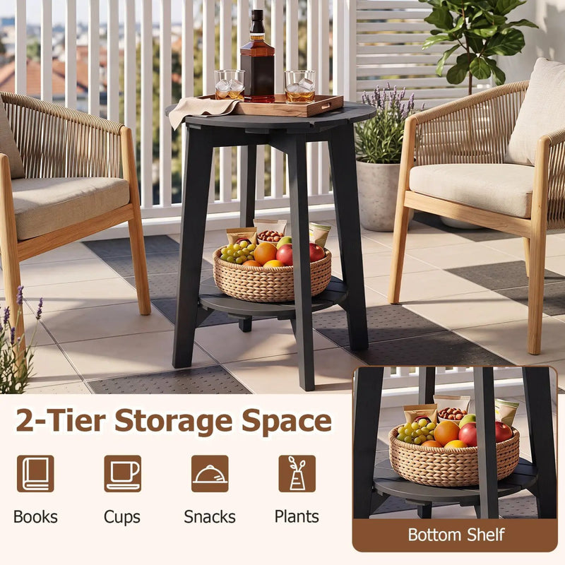 Eucalyptus Wood Outdoor Side Table with Storage Shelf by DirectDeals