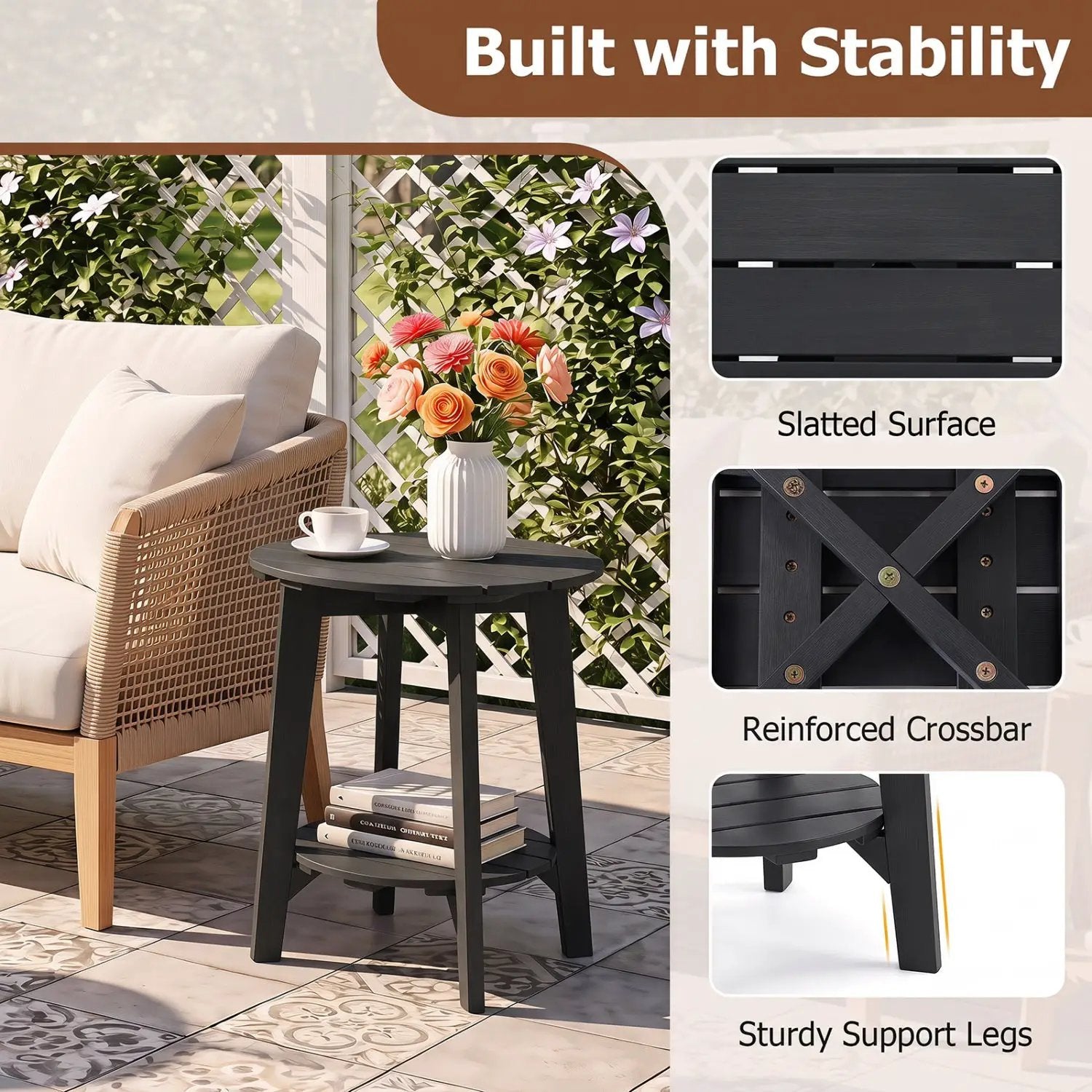 Eucalyptus Wood Outdoor Side Table with Storage Shelf by DirectDeals