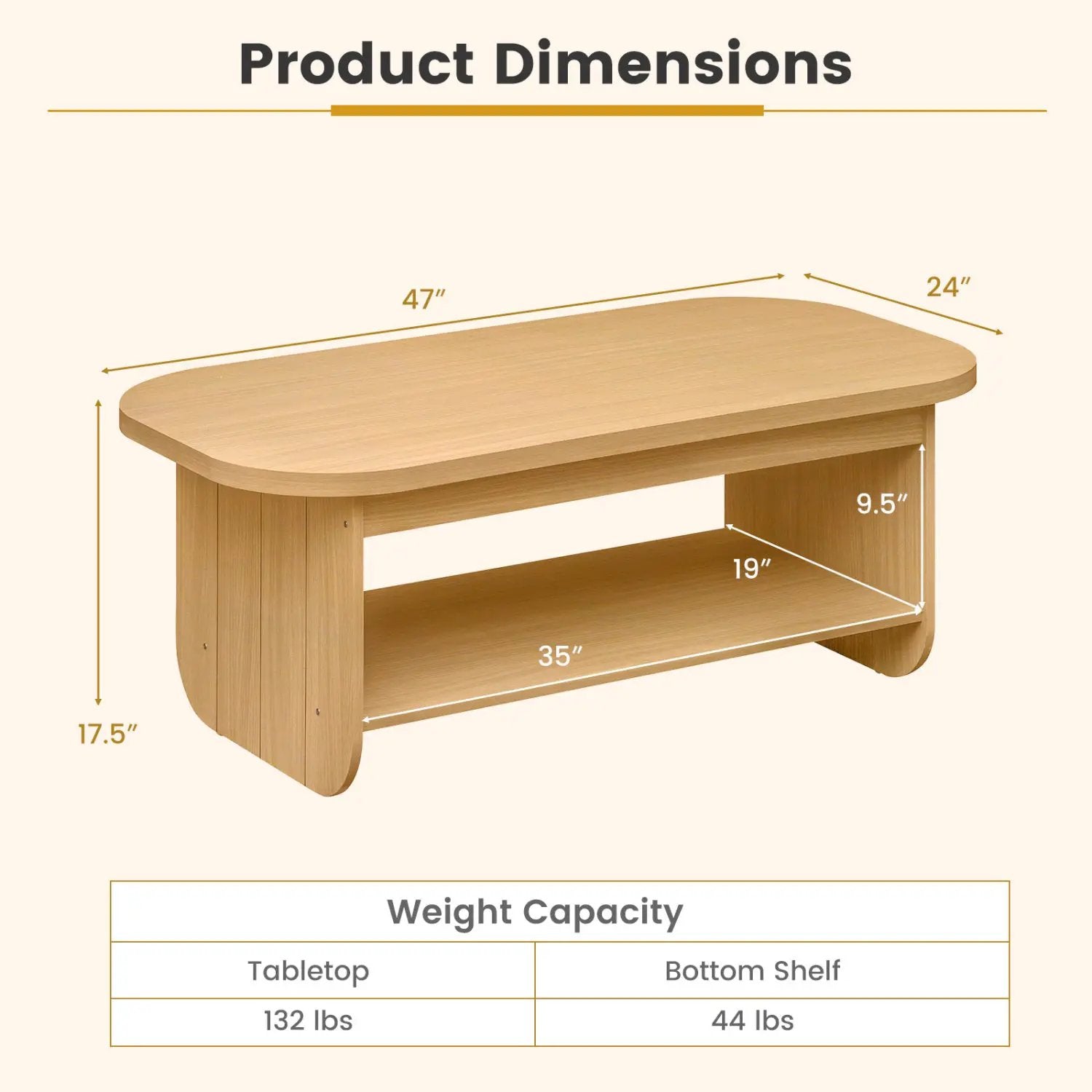 2-Tier Oval Coffee Table for Living Room Mid Century Center Table with Bottom Storage Shelf by DirectDeals