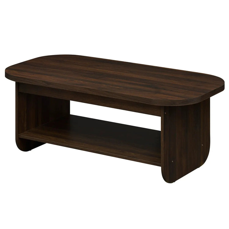 2-Tier Oval Coffee Table for Living Room Mid Century Center Table with Bottom Storage Shelf by DirectDeals
