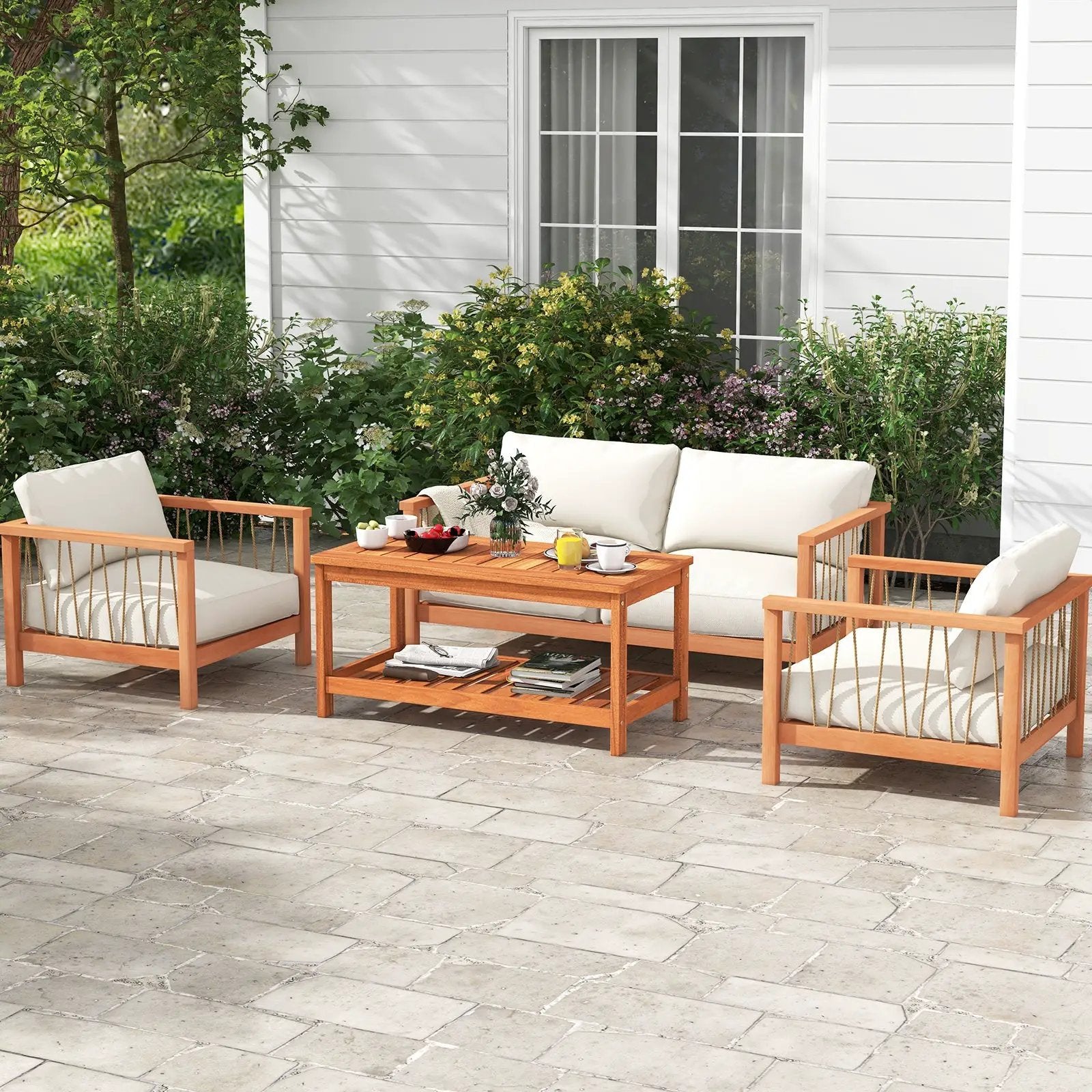 2-Tier Patio Coffee Table with Slatted Tabletop and Shelf by DirectDeals