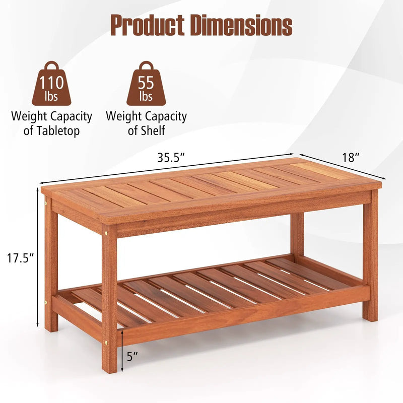 2-Tier Patio Coffee Table with Slatted Tabletop and Shelf by DirectDeals