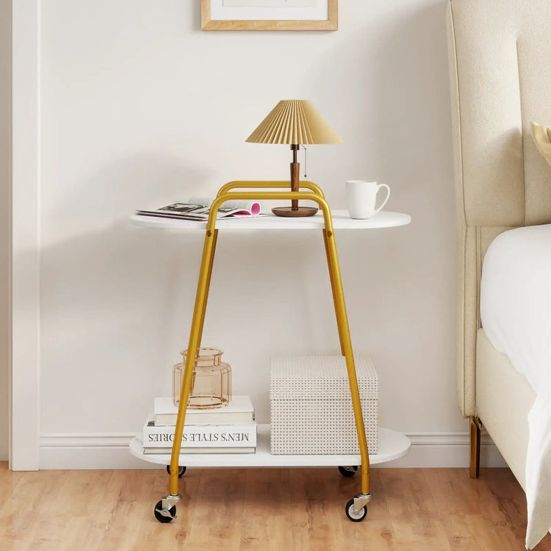 Rolling End Table with Faux Marble Top - 2-Tier Storage by DirectDeals