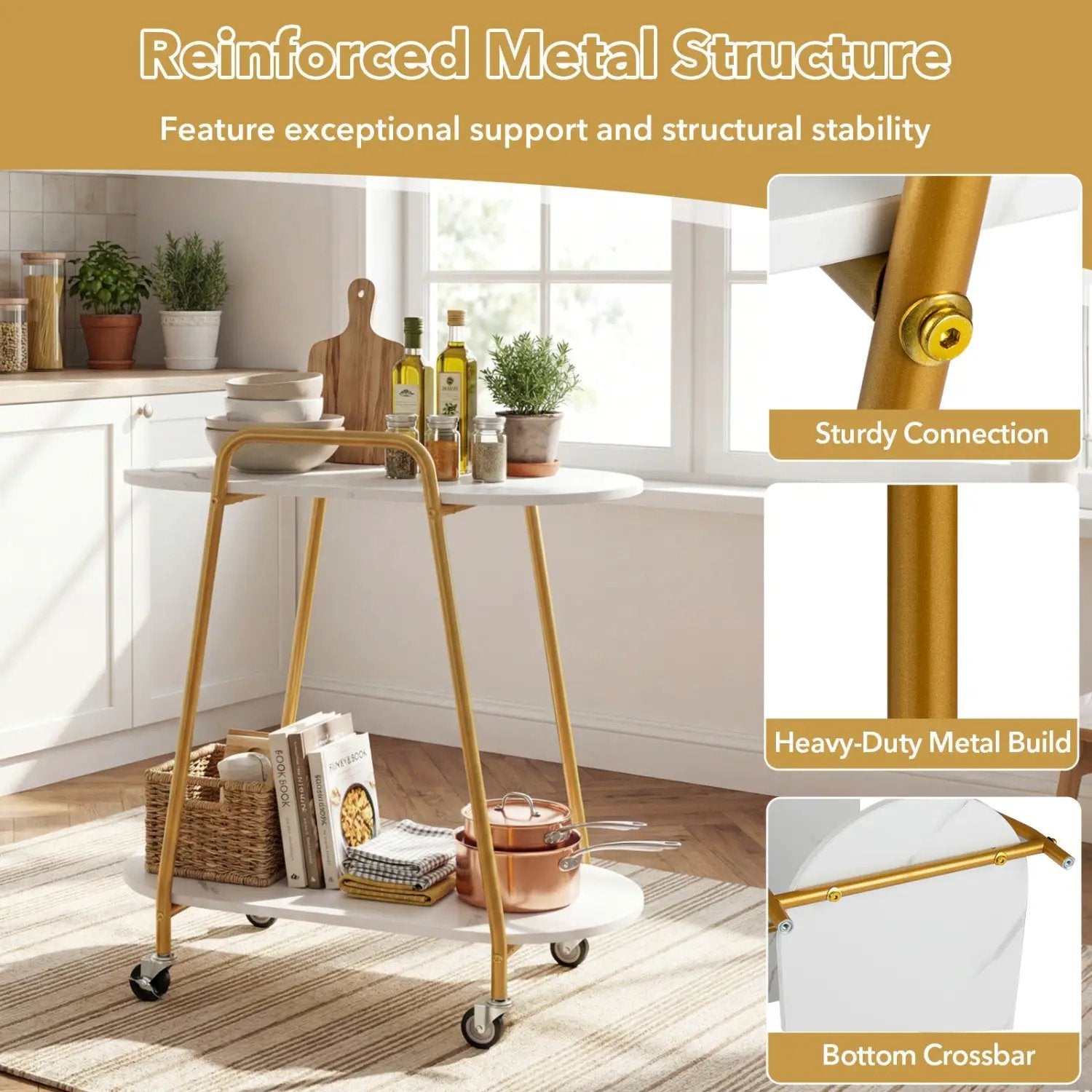 Rolling End Table with Faux Marble Top - 2-Tier Storage by DirectDeals