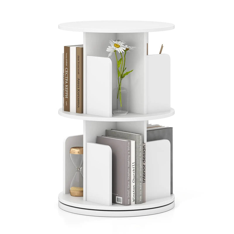 2-Tier Rotating Bookshelf with Dividers and Anti-falling Baffles by DirectDeals