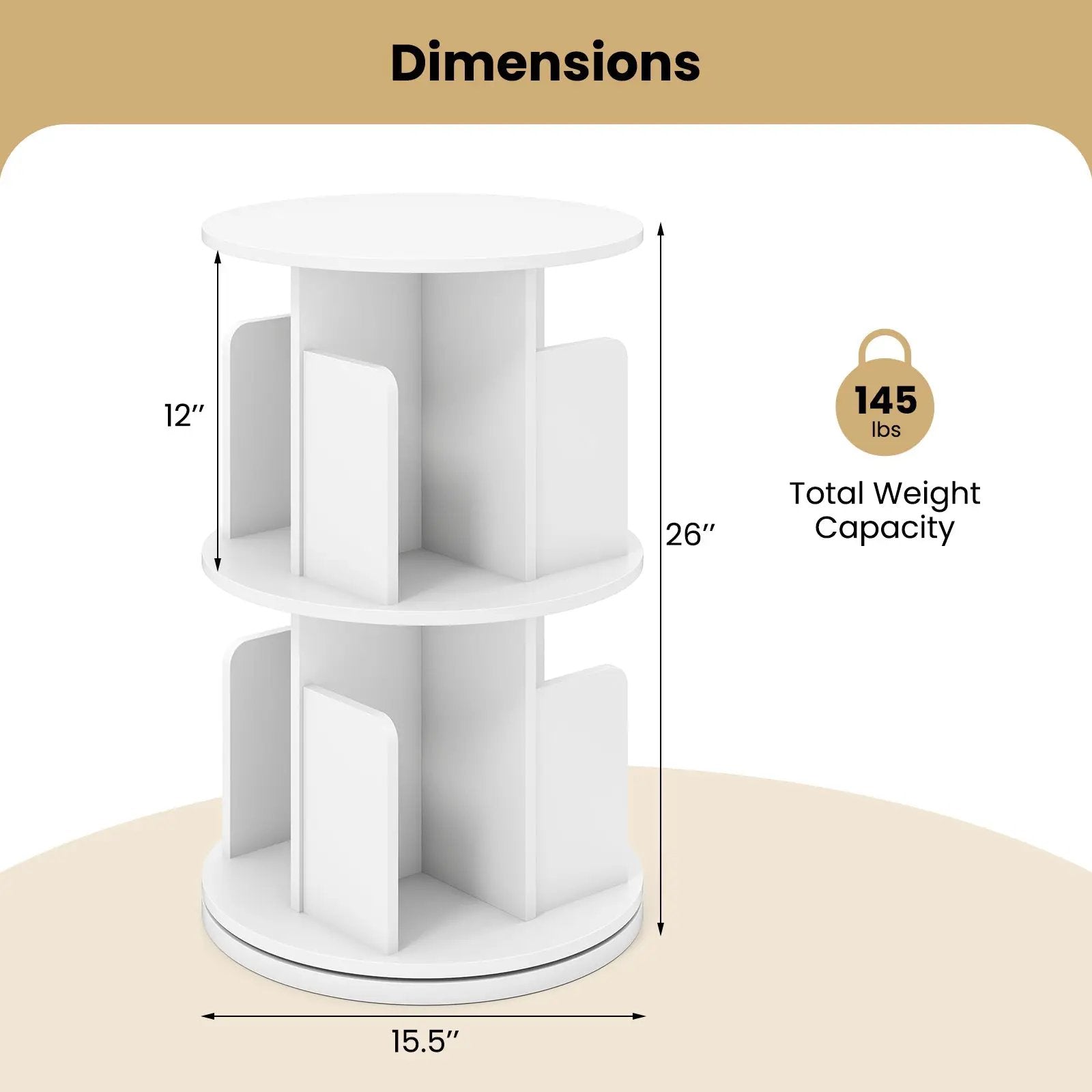 2-Tier Rotating Bookshelf with Dividers and Anti-falling Baffles by DirectDeals