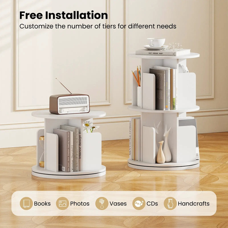 2-Tier Rotating Bookshelf with Dividers and Anti-falling Baffles by DirectDeals