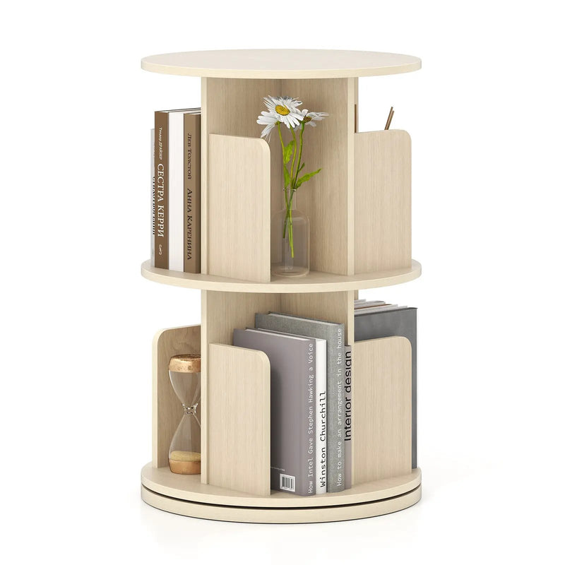 2-Tier Rotating Bookshelf with Dividers and Anti-falling Baffles by DirectDeals