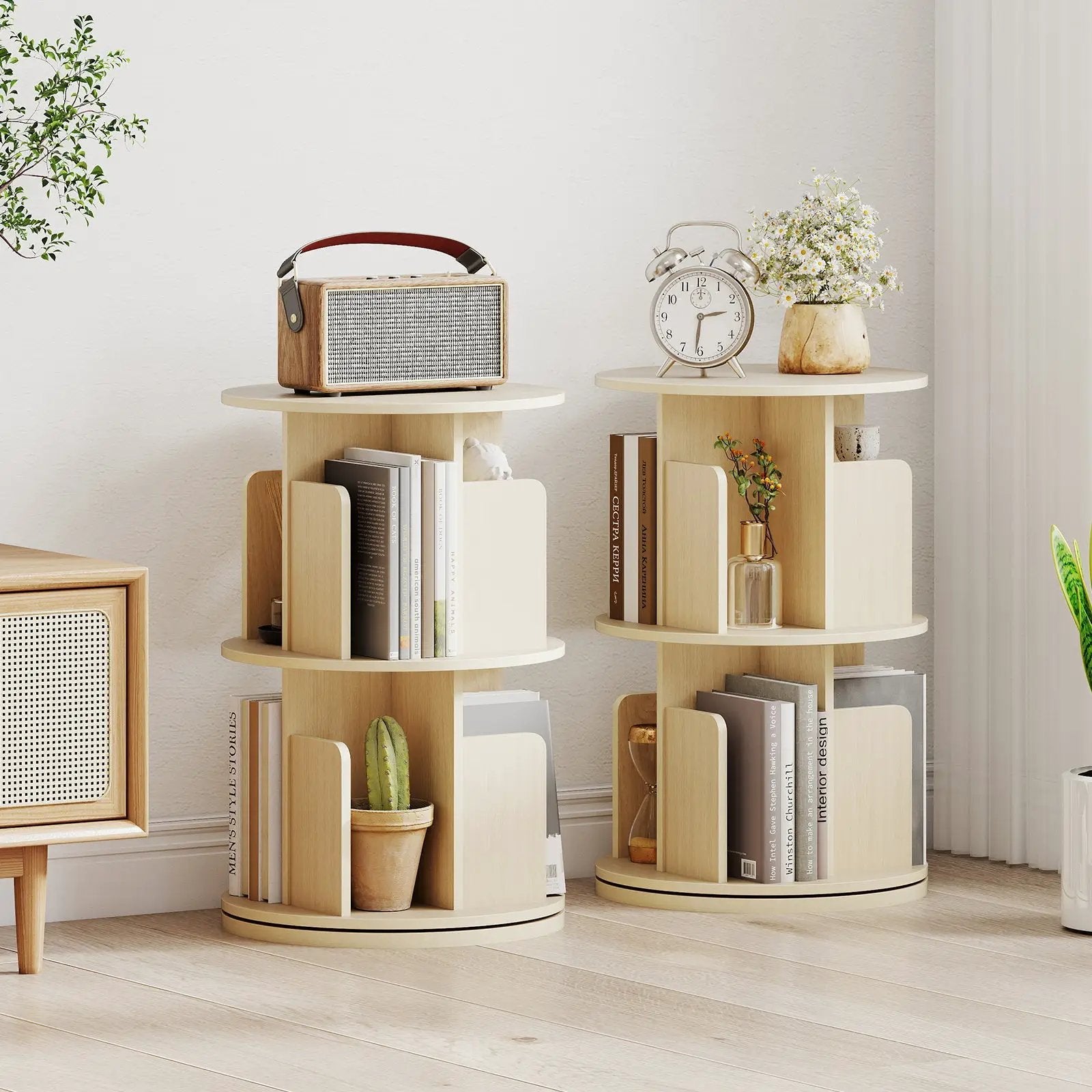 2-Tier Rotating Bookshelf with Dividers and Anti-falling Baffles by DirectDeals