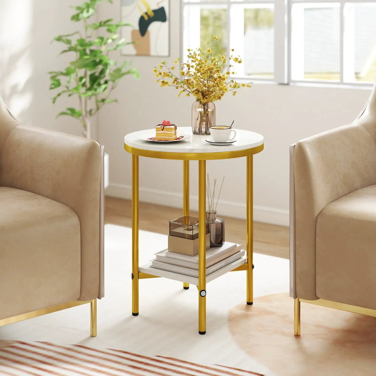 2-Tier Round Coffee Table with Storage Shelf, photo 4 of 16