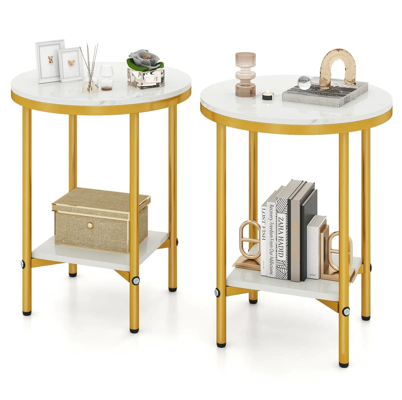 2-Tier Round Coffee Table with Storage Shelf by DirectDeals