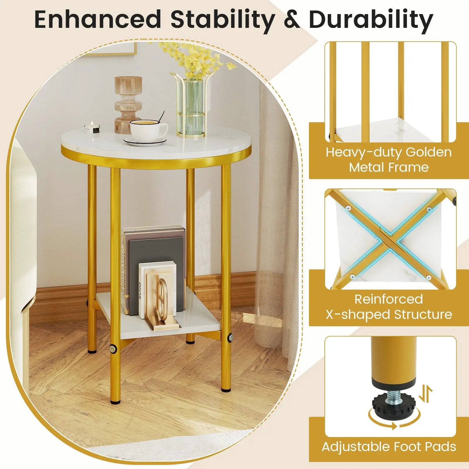 2-Tier Round Coffee Table with Storage Shelf by DirectDeals