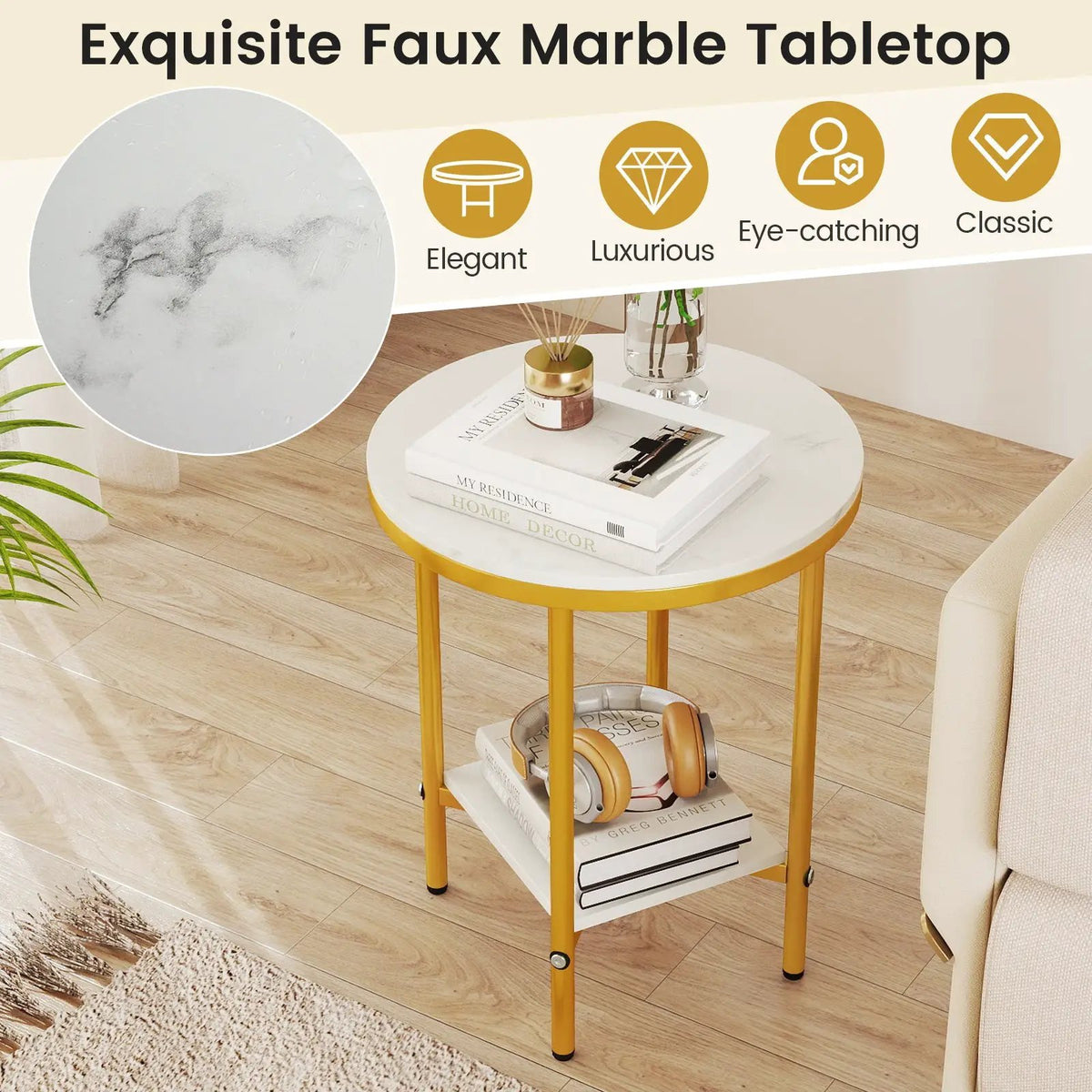 2-Tier Round Coffee Table with Storage Shelf, photo 13 of 16