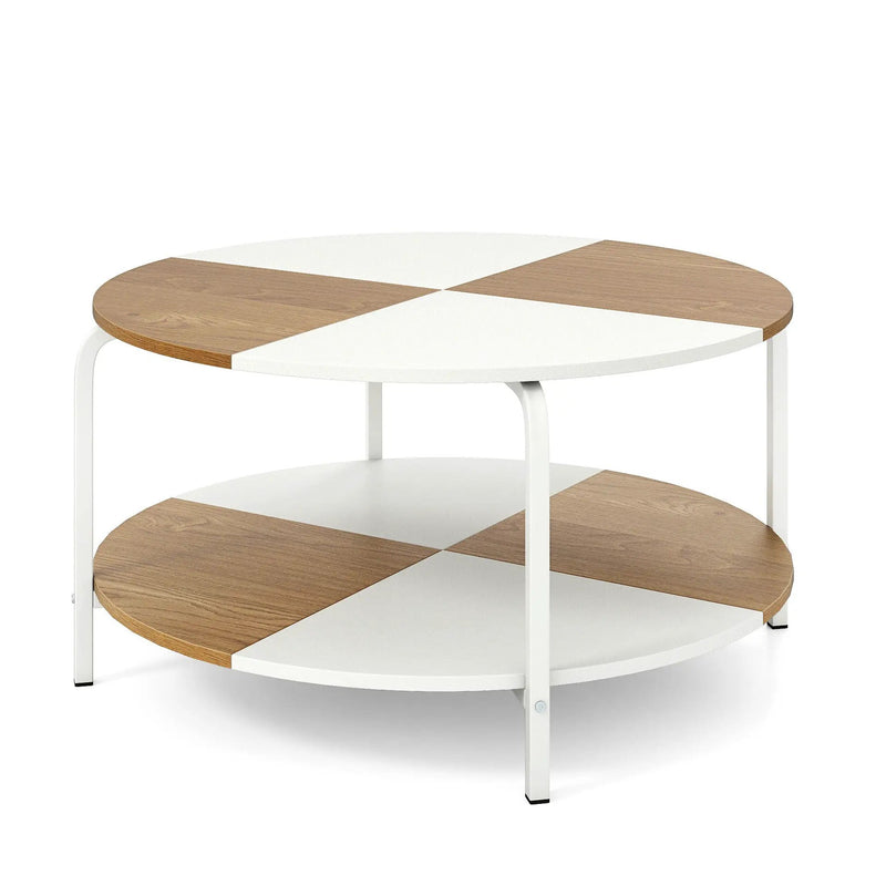 2-Tier Round Coffee Table Metal Frame with Storage Shelf by DirectDeals