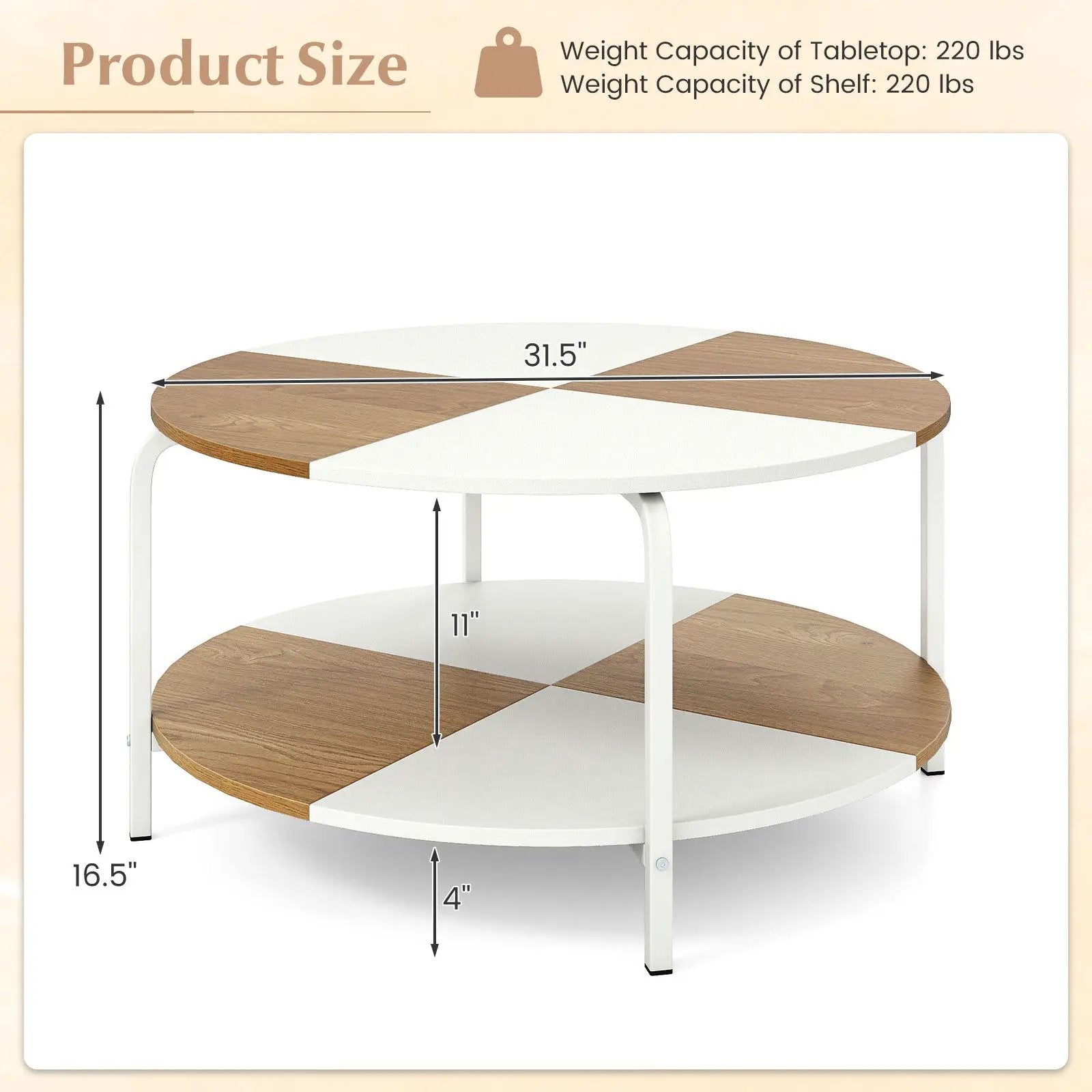 2-Tier Round Coffee Table Metal Frame with Storage Shelf by DirectDeals