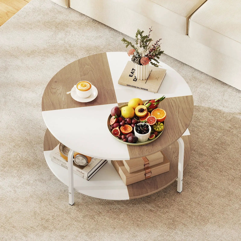 2-Tier Round Coffee Table Metal Frame with Storage Shelf by DirectDeals