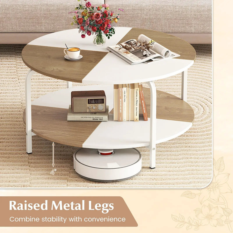 2-Tier Round Coffee Table Metal Frame with Storage Shelf by DirectDeals