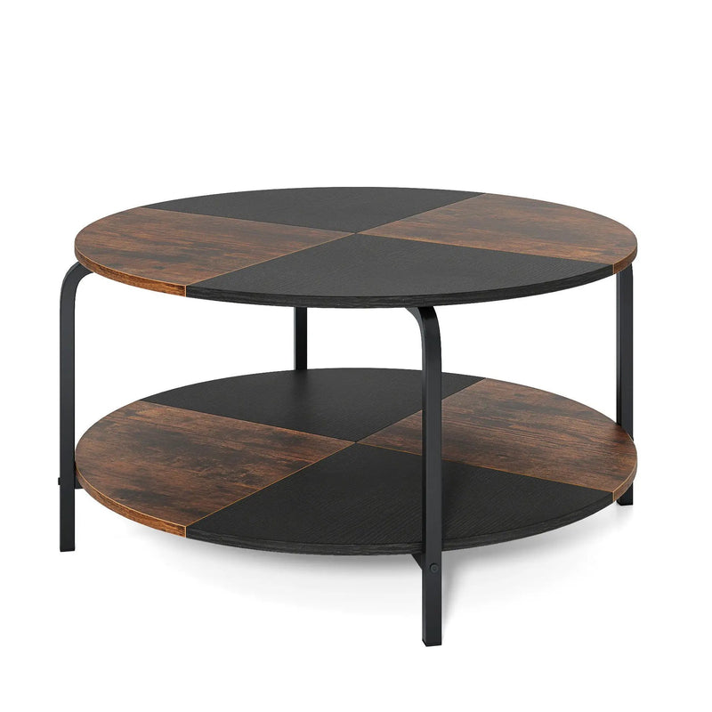 2-Tier Round Coffee Table Metal Frame with Storage Shelf by DirectDeals