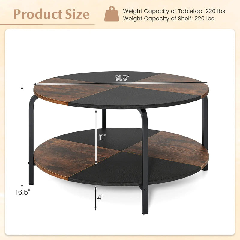 2-Tier Round Coffee Table Metal Frame with Storage Shelf by DirectDeals