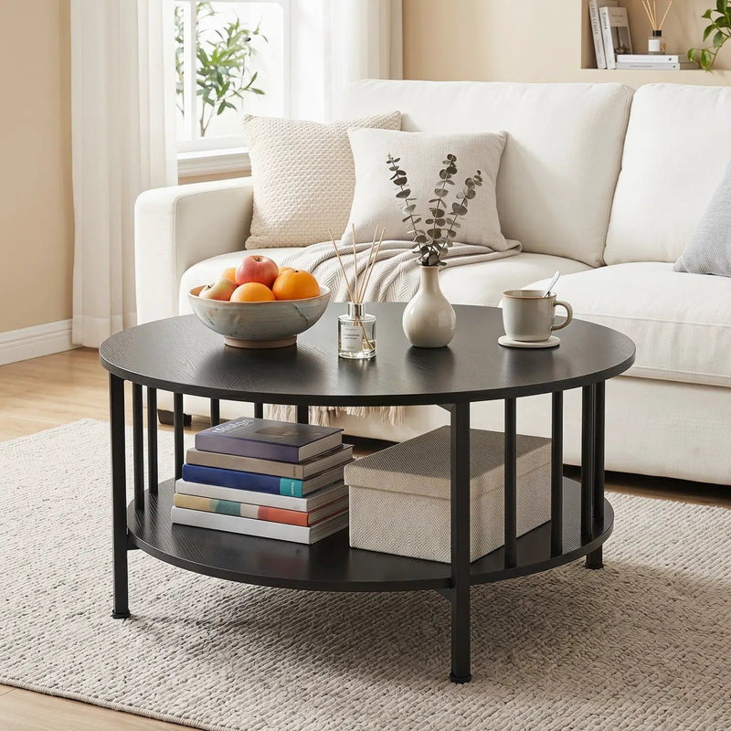 Round Coffee Table with Storage Shelf and Metal Frame by DirectDeals