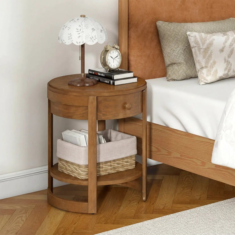 Round End Table with Drawer - 2-Tier Mid Century Modern by DirectDeals