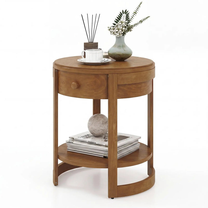 Round End Table Set of 2 with Drawer - Mid Century Modern by DirectDeals