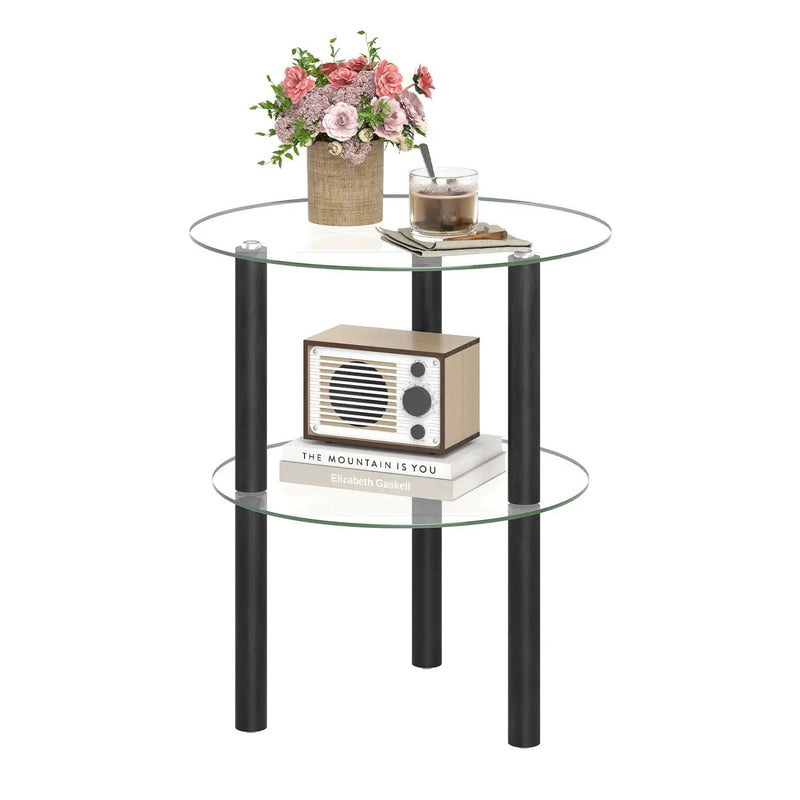 Round End Table with Tempered Glass Top and Shelf by DirectDeals