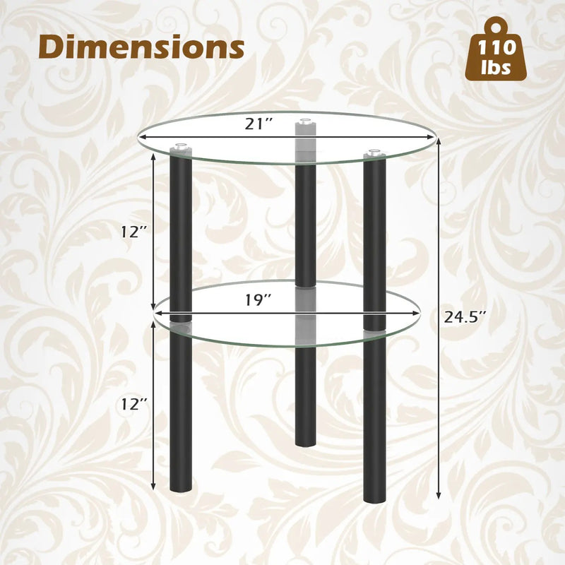 Round End Table with Tempered Glass Top and Shelf by DirectDeals
