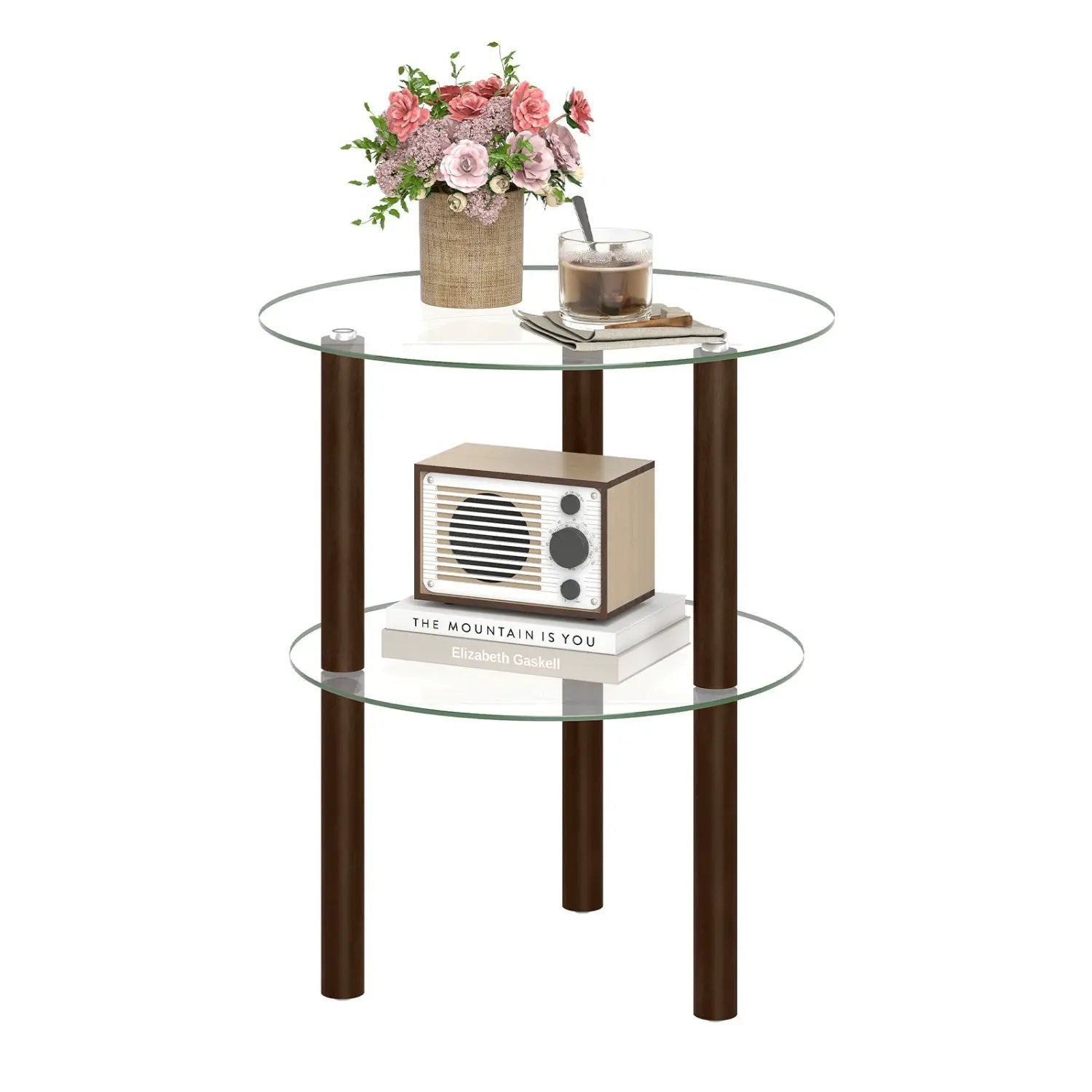 Round End Table with Tempered Glass Top and Shelf by DirectDeals