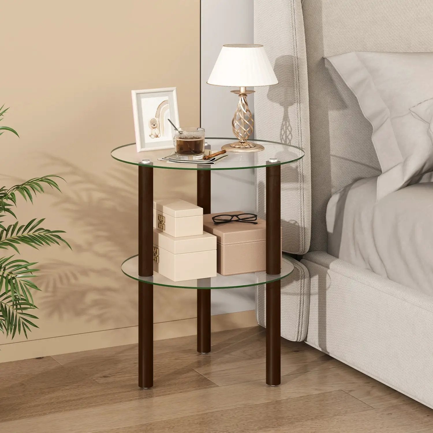Round End Table with Tempered Glass Top and Shelf by DirectDeals