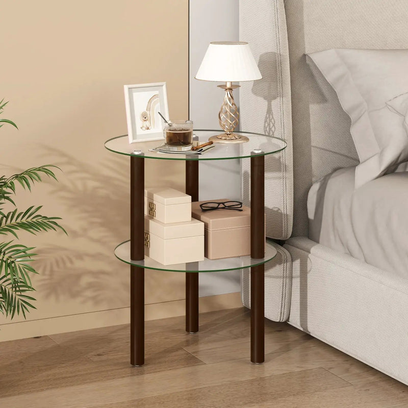 Round End Table with Tempered Glass Top and Shelf by DirectDeals