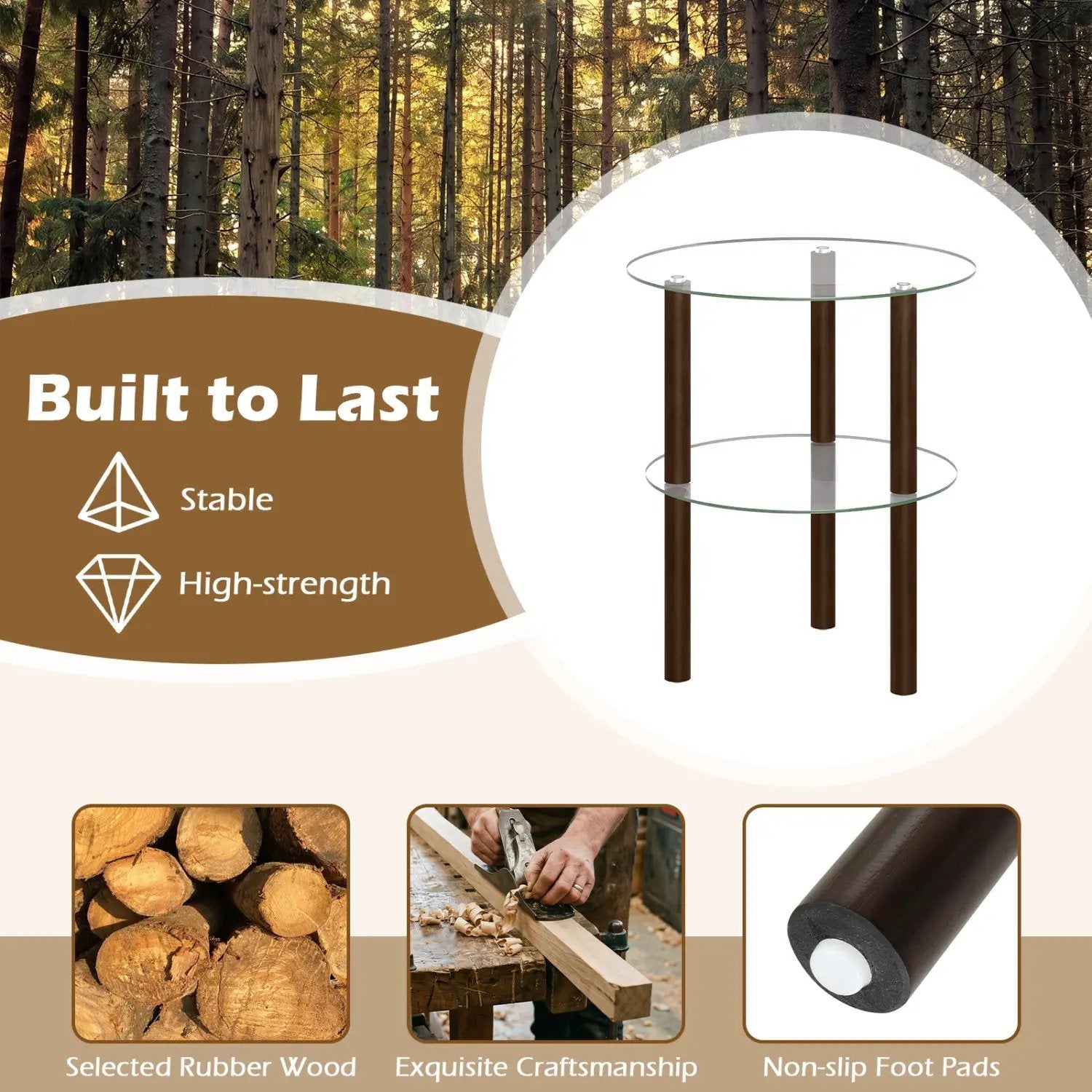 Round End Table with Tempered Glass Top and Shelf by DirectDeals