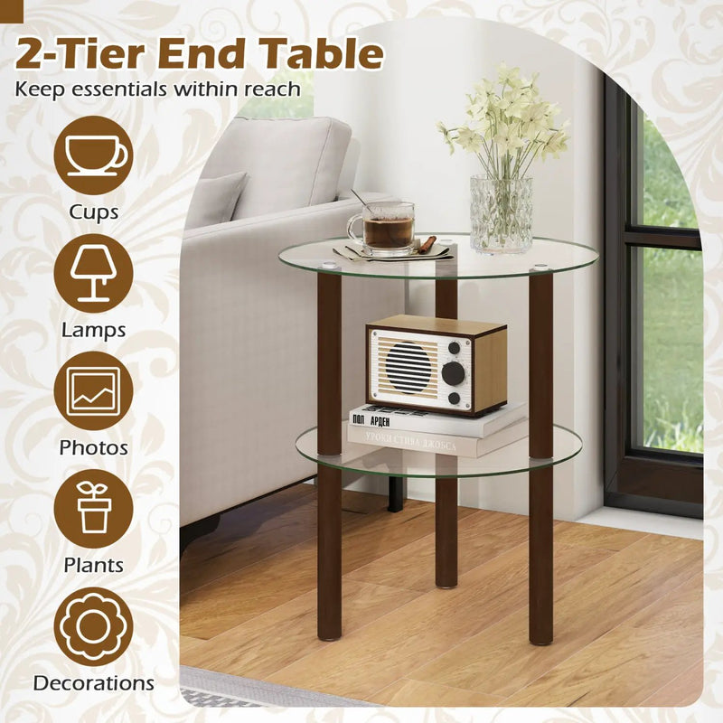 Round End Table with Tempered Glass Top and Shelf by DirectDeals
