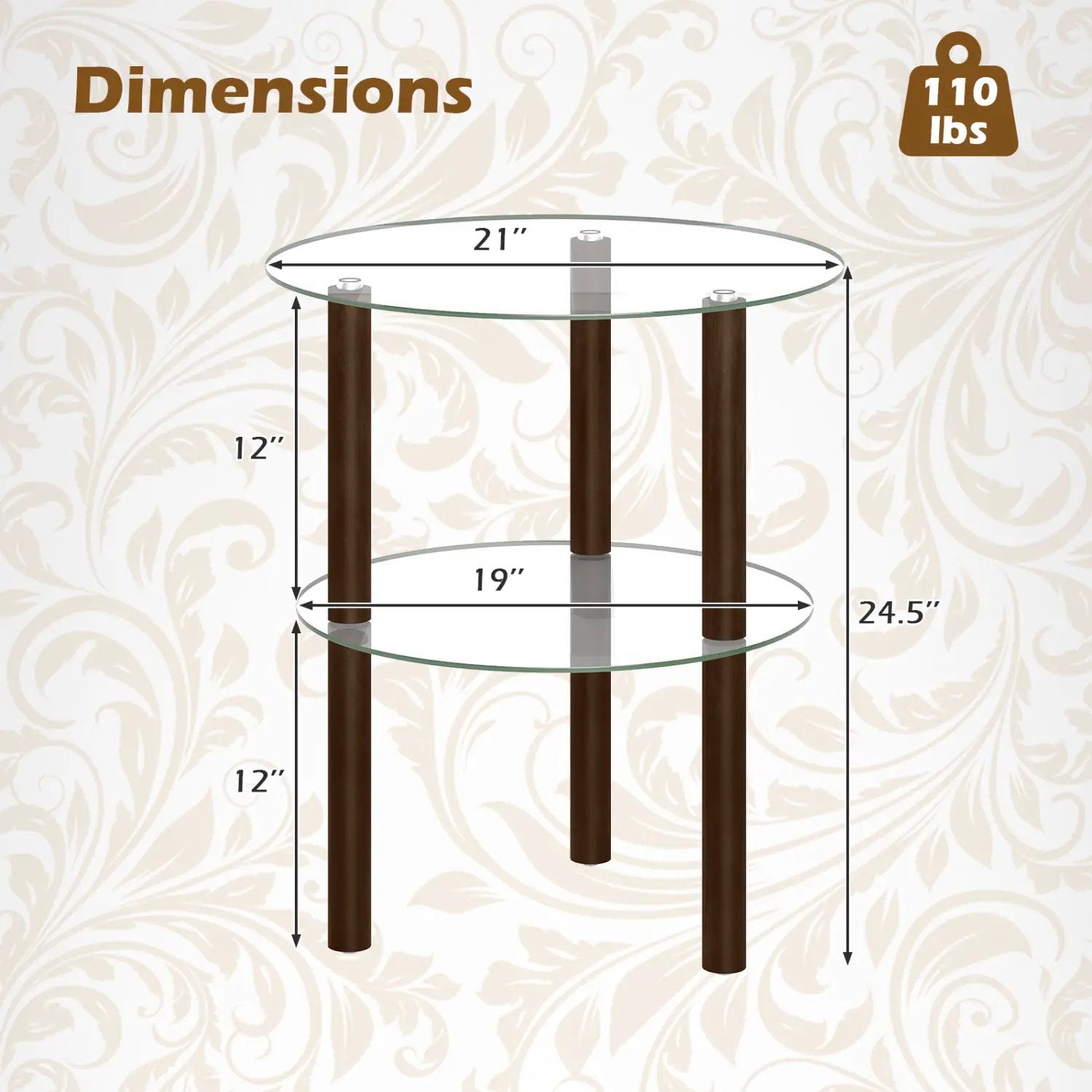 Round End Table with Tempered Glass Top and Shelf by DirectDeals