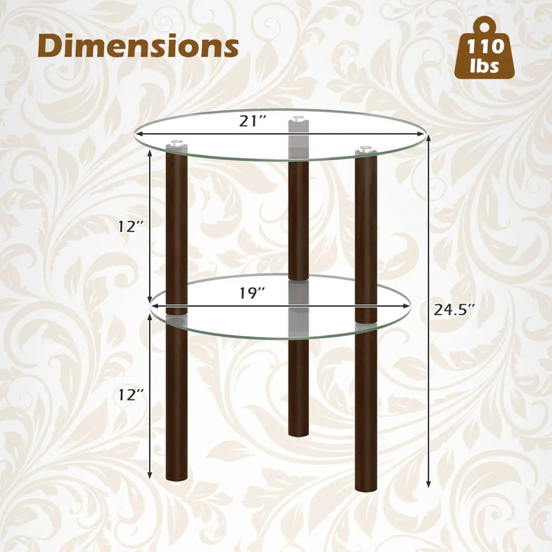 Round End Table with Tempered Glass Top and Shelf by DirectDeals
