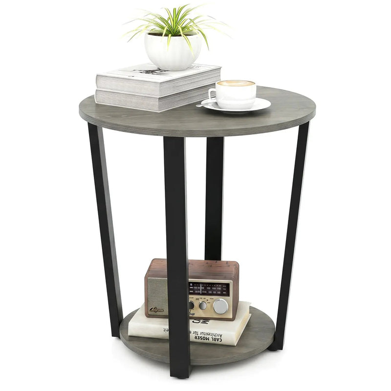 Round End Table with Storage Shelf and Metal Frame by DirectDeals