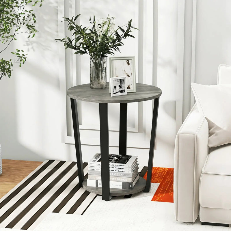 Round End Table with Storage Shelf and Metal Frame by DirectDeals