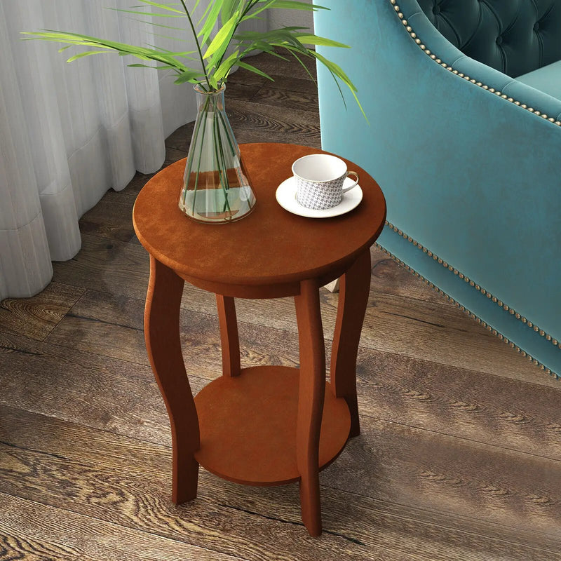 15 Inch 2-Tier Round End Table with Storage Shelf by DirectDeals