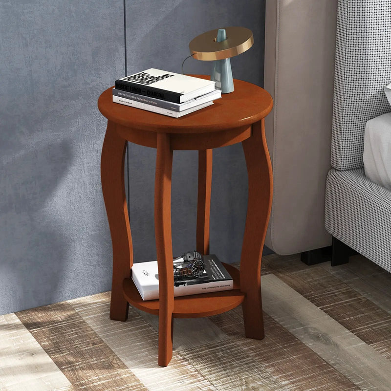 15 Inch 2-Tier Round End Table with Storage Shelf by DirectDeals