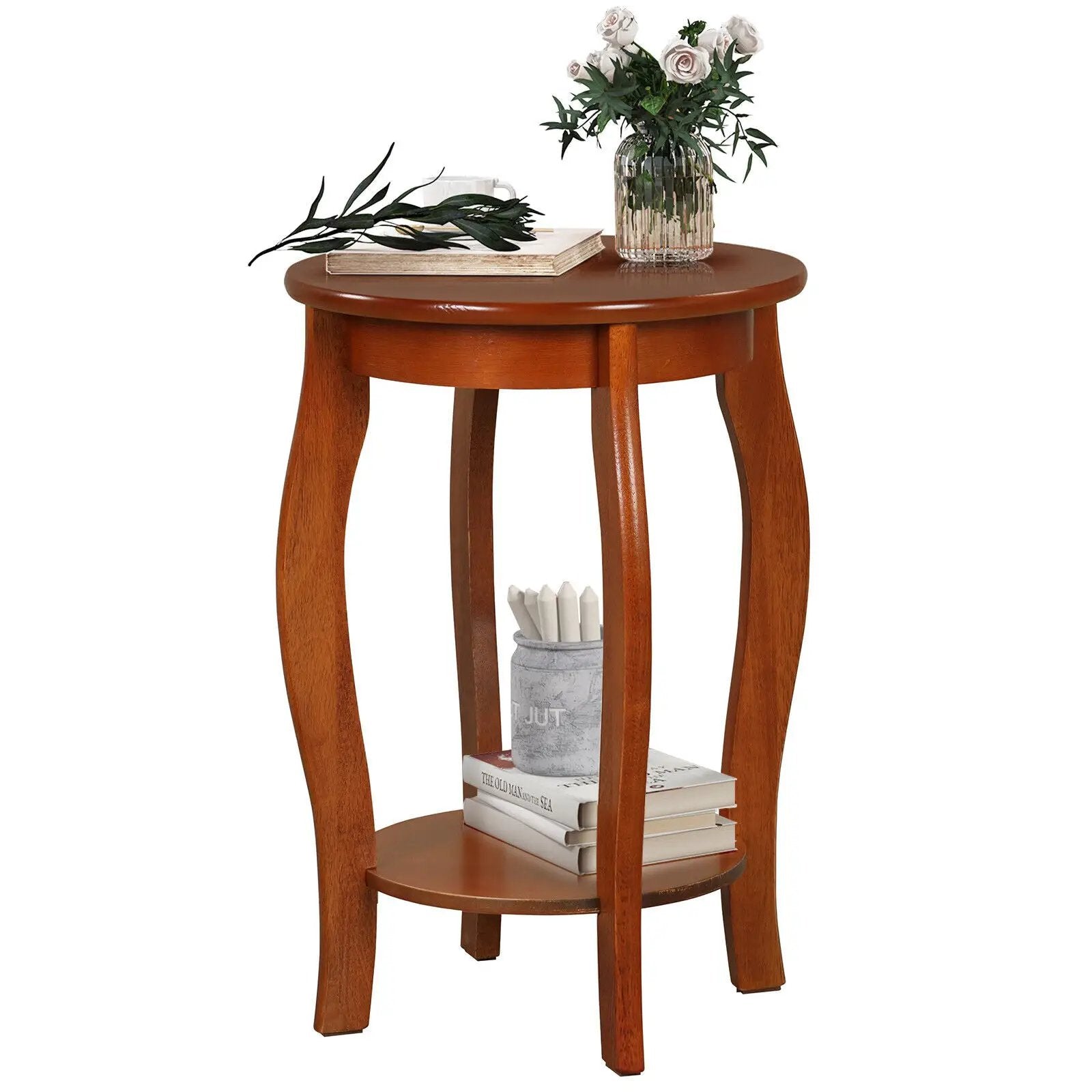 15 Inch 2-Tier Round End Table with Storage Shelf by DirectDeals