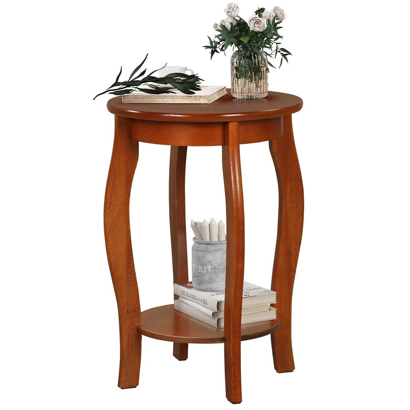 15 Inch 2-Tier Round End Table with Storage Shelf by DirectDeals
