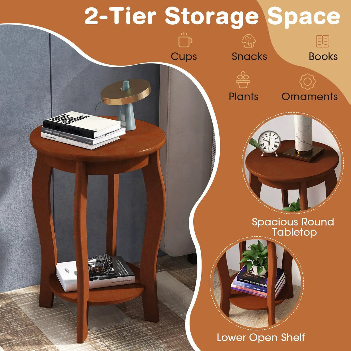 15 Inch 2-Tier Round End Table with Storage Shelf, photo 7 of 9