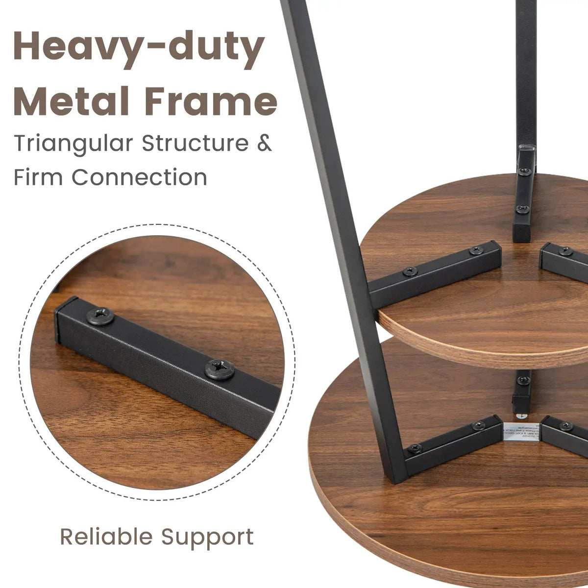 2-Tier Round End Table with Open Shelf and Triangular Metal Frame, photo 12 of 16