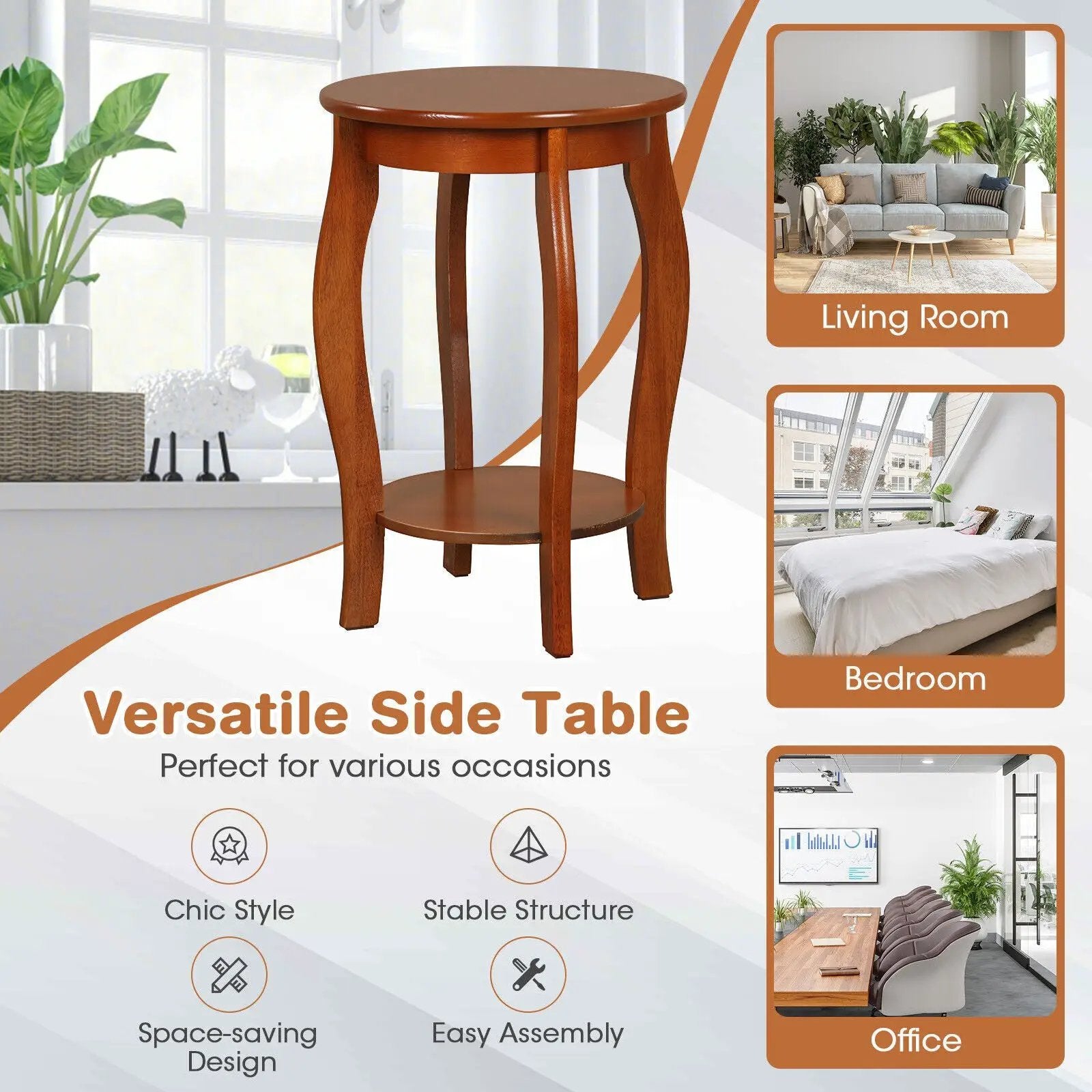 15 Inch 2-Tier Round End Table with Storage Shelf by DirectDeals