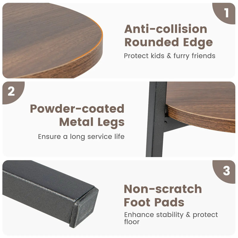 2-Tier Round End Table with Open Shelf and Triangular Metal Frame by DirectDeals