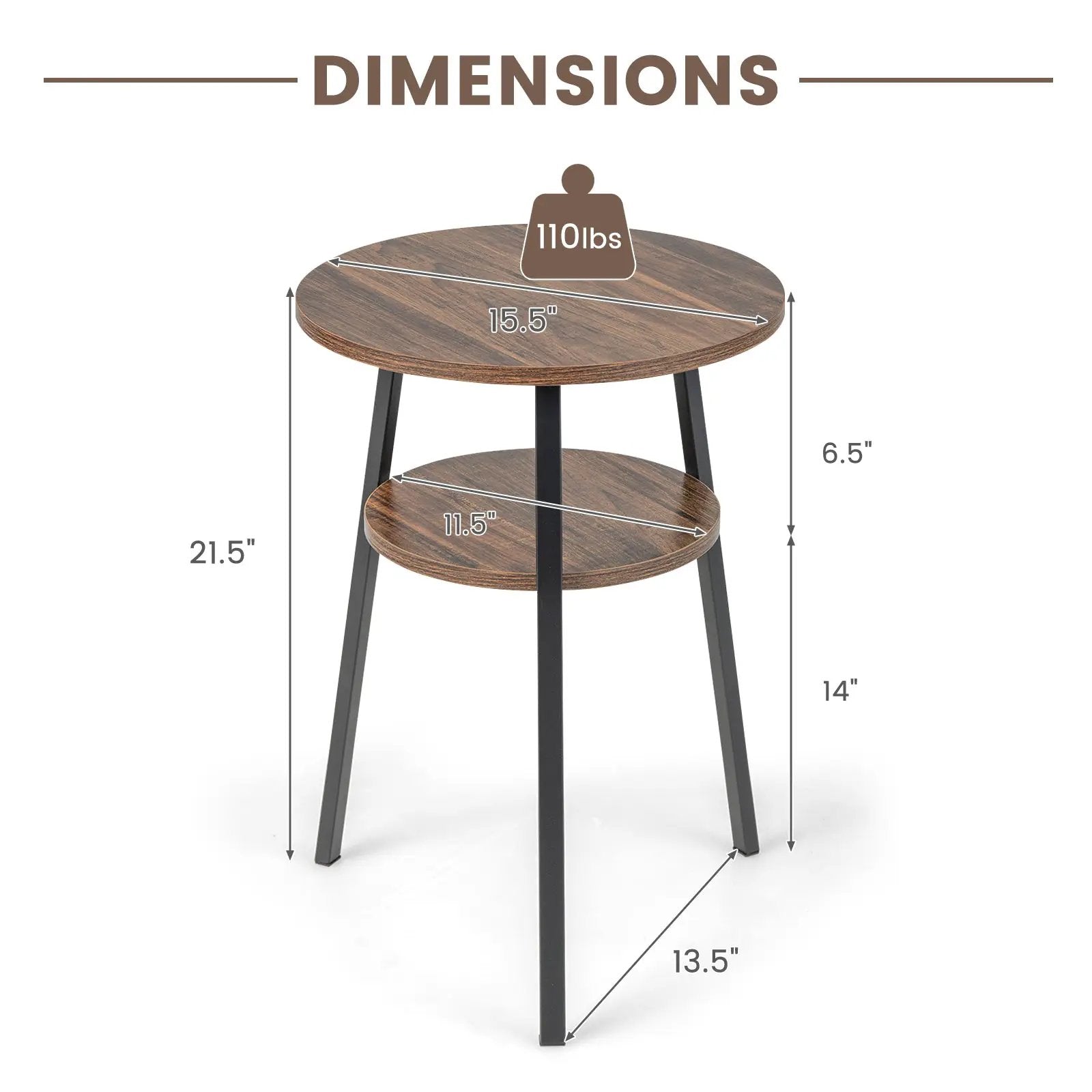 2-Tier Round End Table with Open Shelf and Triangular Metal Frame by DirectDeals