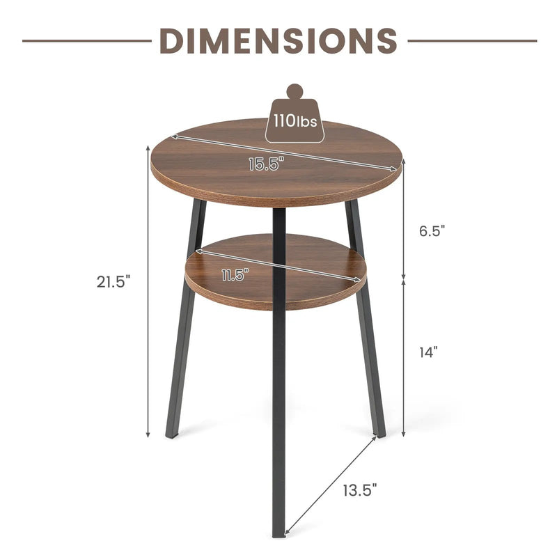 2-Tier Round End Table with Open Shelf and Triangular Metal Frame by DirectDeals