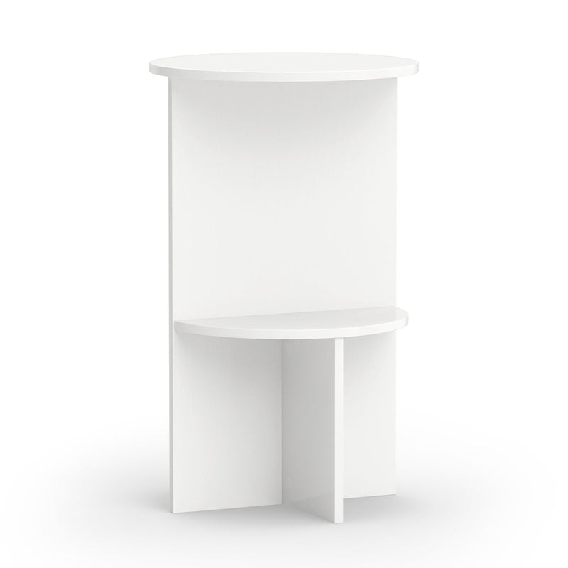 Round Side Table with Storage Shelf, 2-Tier White by DirectDeals