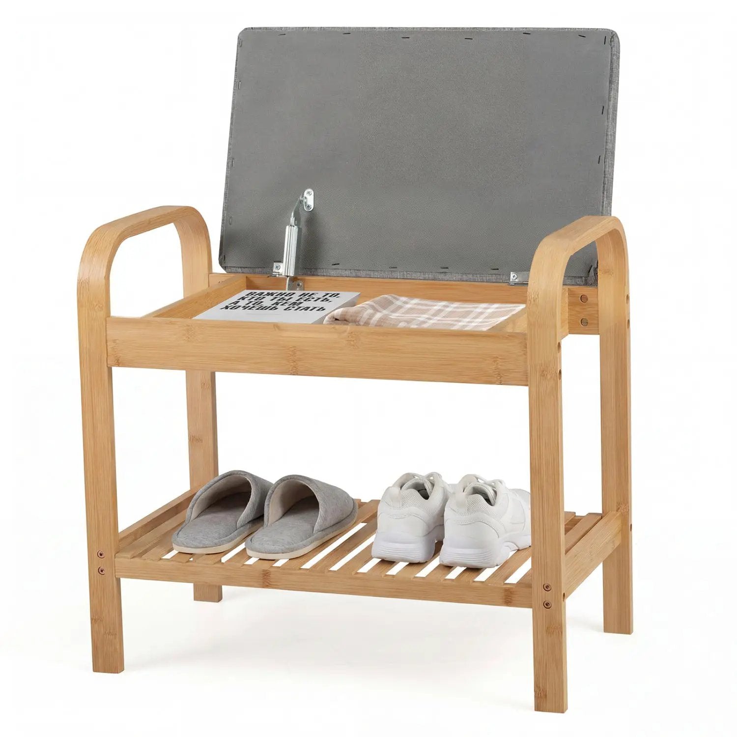 2-Tier Shoe Rack Bench with Flip-Top Storage-Natural by DirectDeals